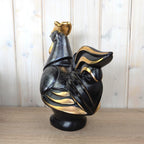 Gilde Handwerk Rooster Figurine Black Gold, Large Ceramic Cockerel Statue, Art Deco Home Decor, German Decorative Figure, 1980s