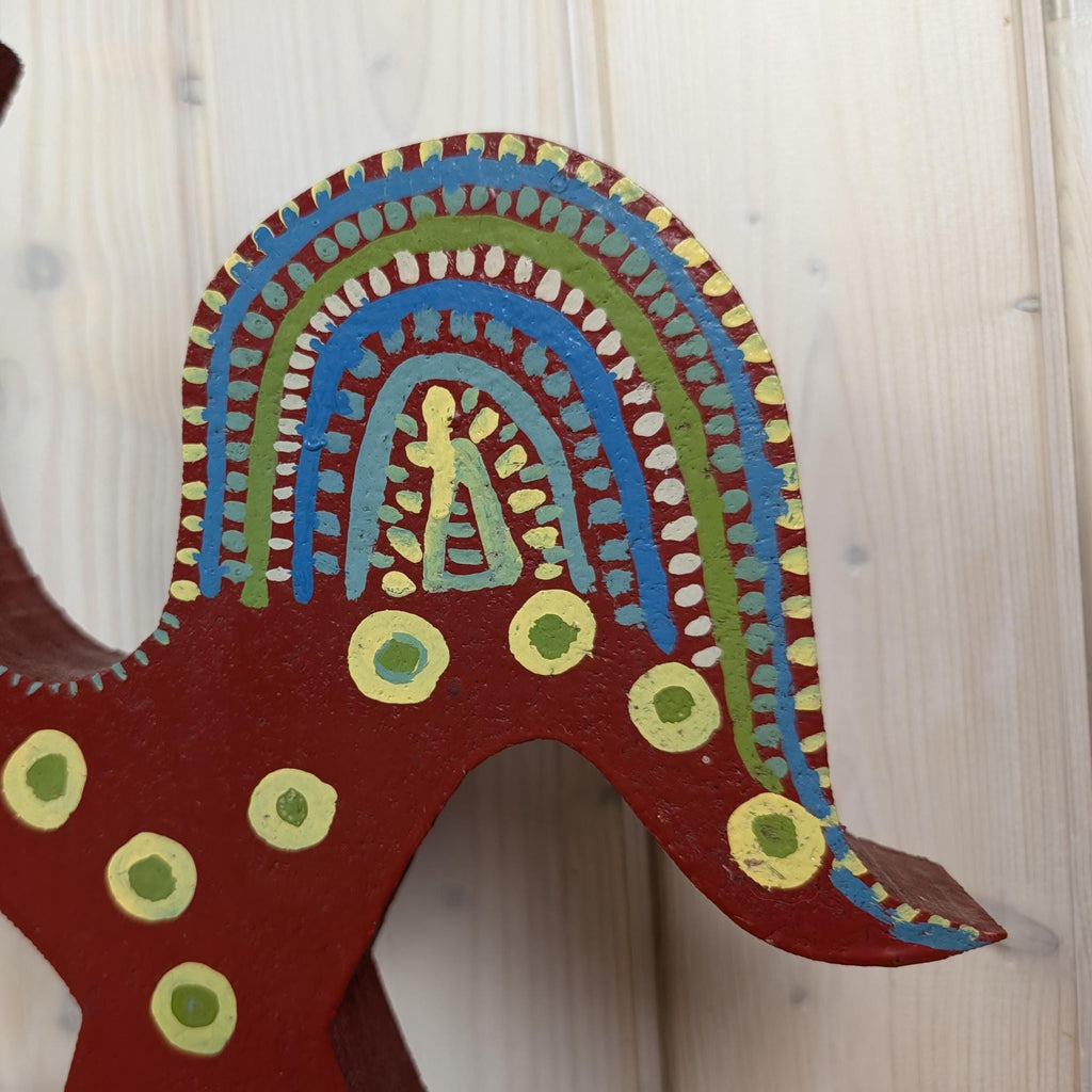 Large Hand Painted Wooden Rooster Sculptures, Folk Art Decor, Scandinavian Style, Late 20th Century