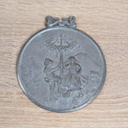 German Pewter Wall Medallions Set of 4, Four Seasons Folk Art, Zinn Embossed Plaques with Ribbon Hanger, Vintage 1960s 1970s