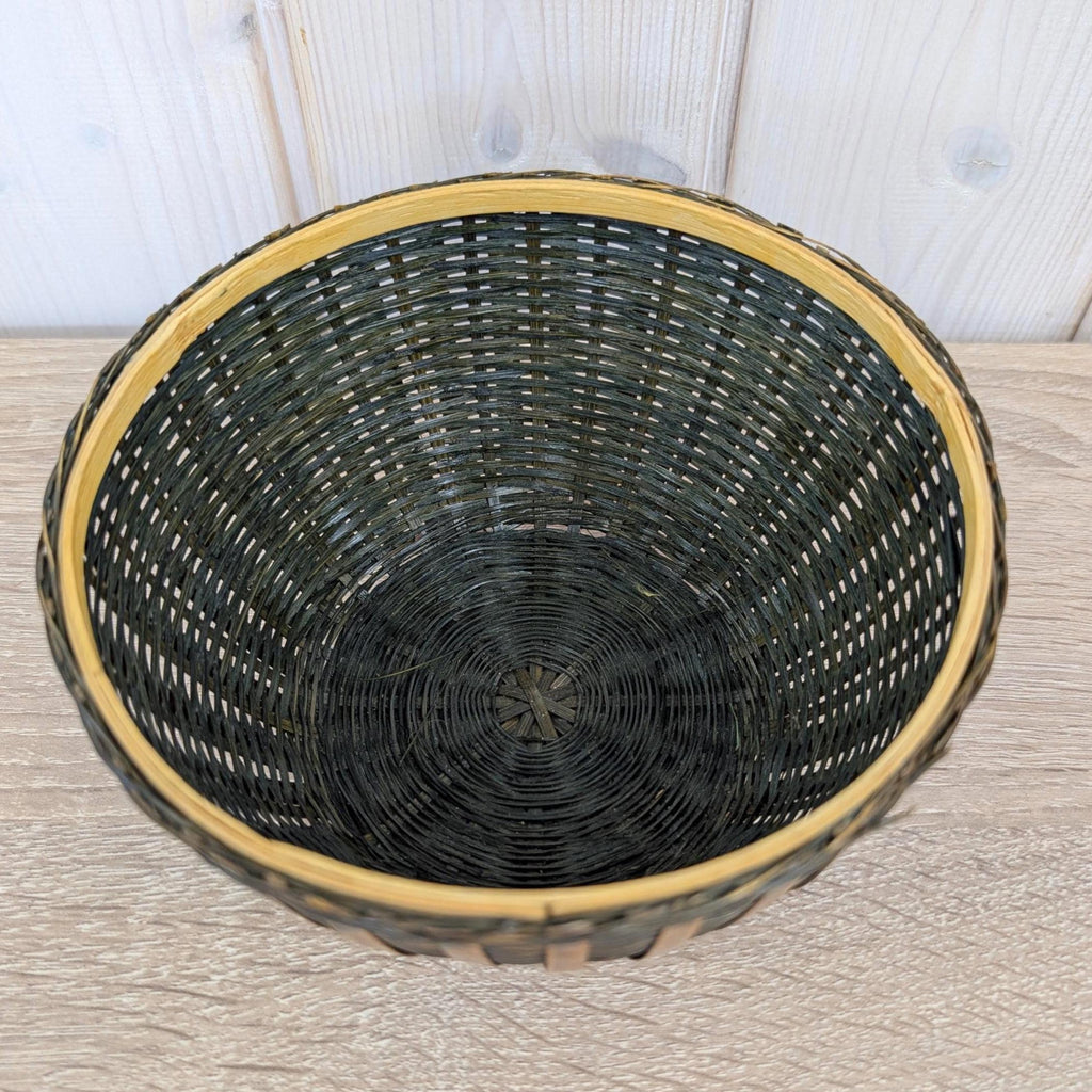 Wicker Bamboo Hen Basket with Lid, Chicken Storage Basket, Red Wood Comb, Glass Eye, Farmhouse Decor, 1970s