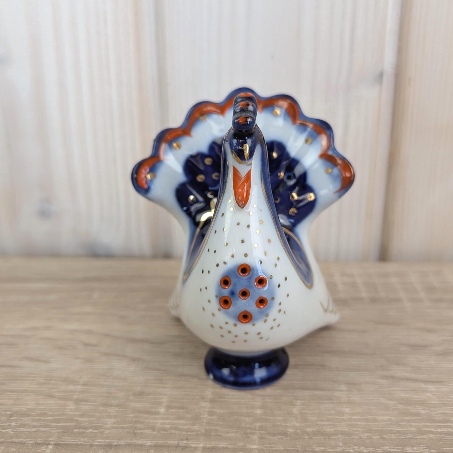 Hand Painted Rooster Peacock Figurines, Porcelain Animal Set, Lomonosov USSR, 1970s Vintage