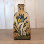 Antique charm, ceramic handpainted red floral bottle, European origin, early 1900s