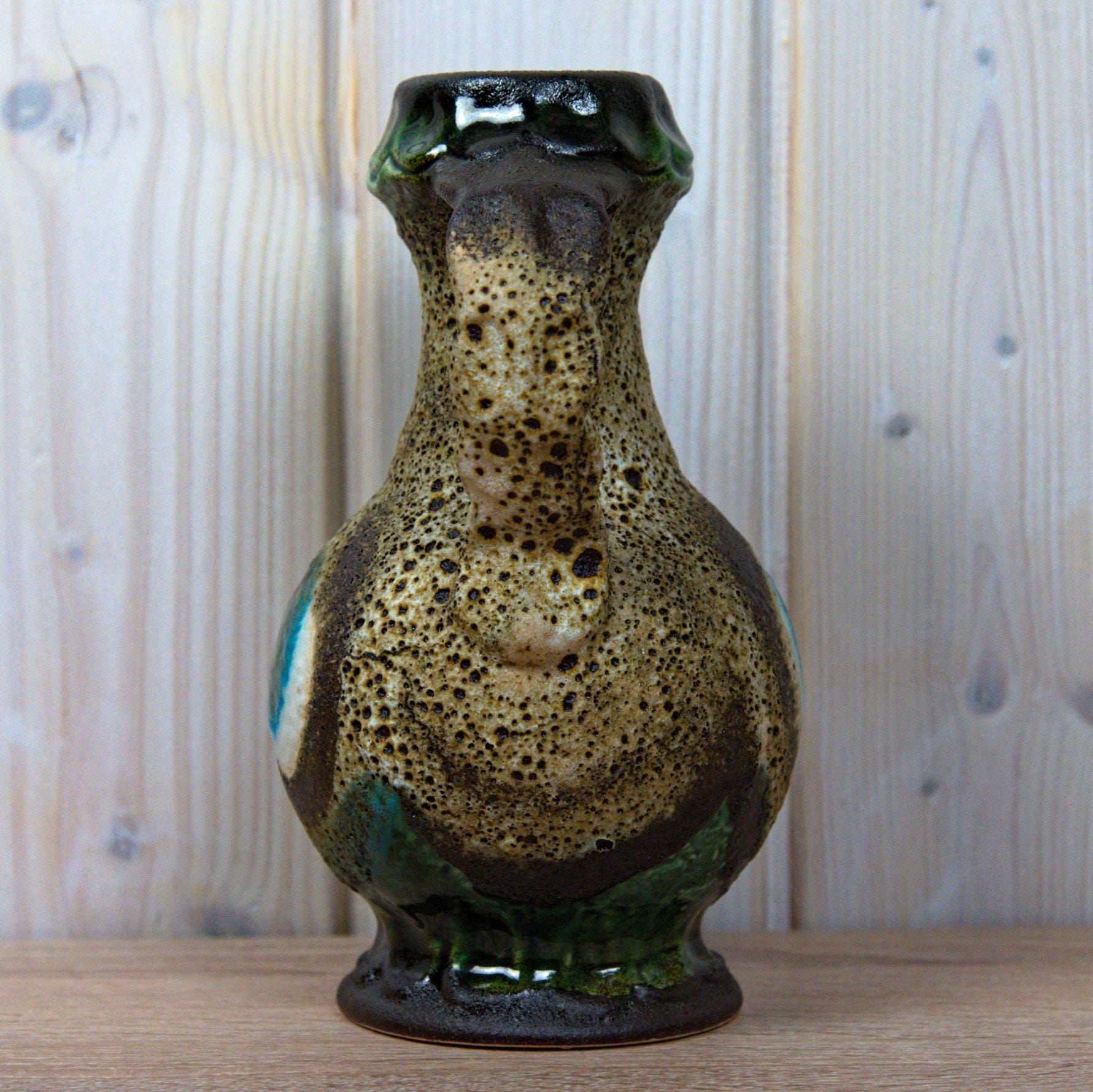 Dümler & Breiden Vase, Model 1006/20, West German Pottery, Green Brown Fat Lava, Vintage 1970s