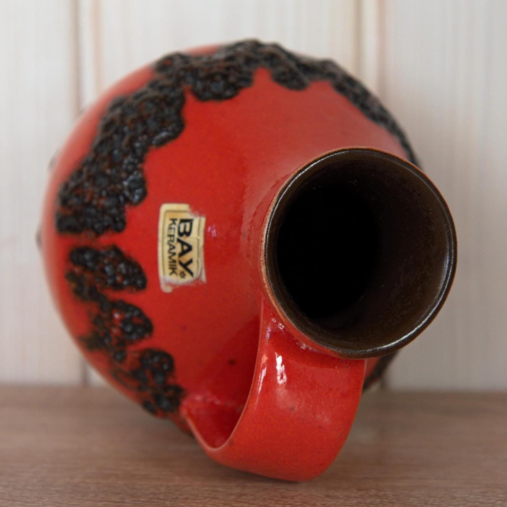 Vintage Bay Keramik Lava Vase 71-17, Red & Black West German Pottery