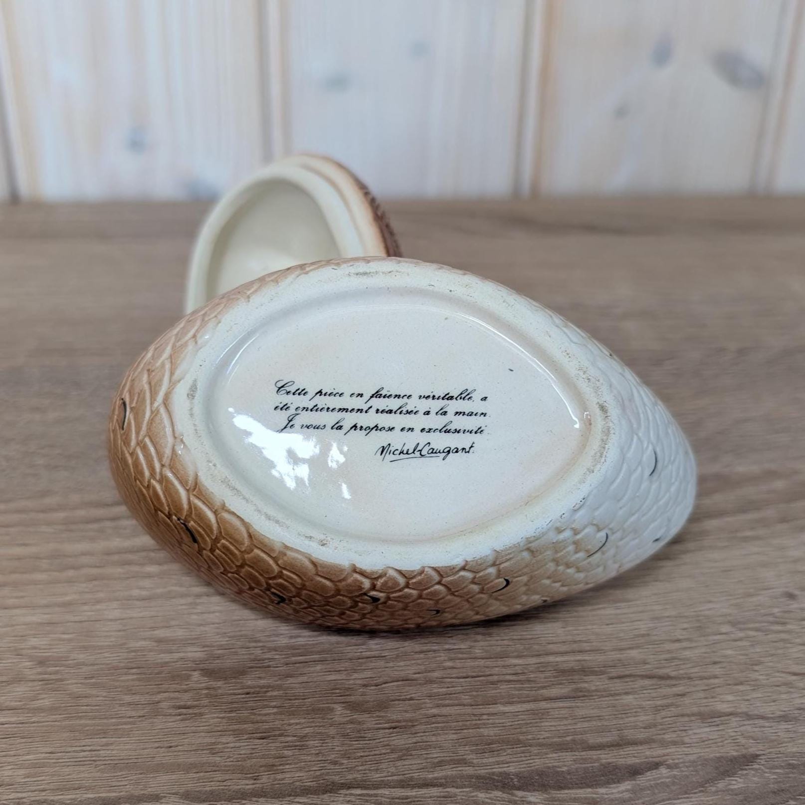 Vintage Michel Cougant Pheasant Dish, French Faience Lidded Bird Box