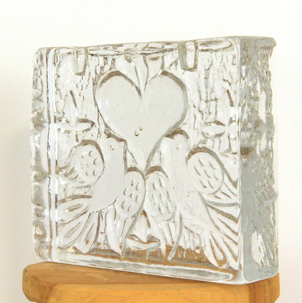 Walther Glas Love Duo Candle Holder, Vintage 1970s German Crystal, Romantic Dove Design