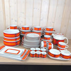 Arzberg Sizilia 3000 Cream and Sugar Set with Tray, Hans Theo Baumann, Orange Red, 1970s German Porcelain