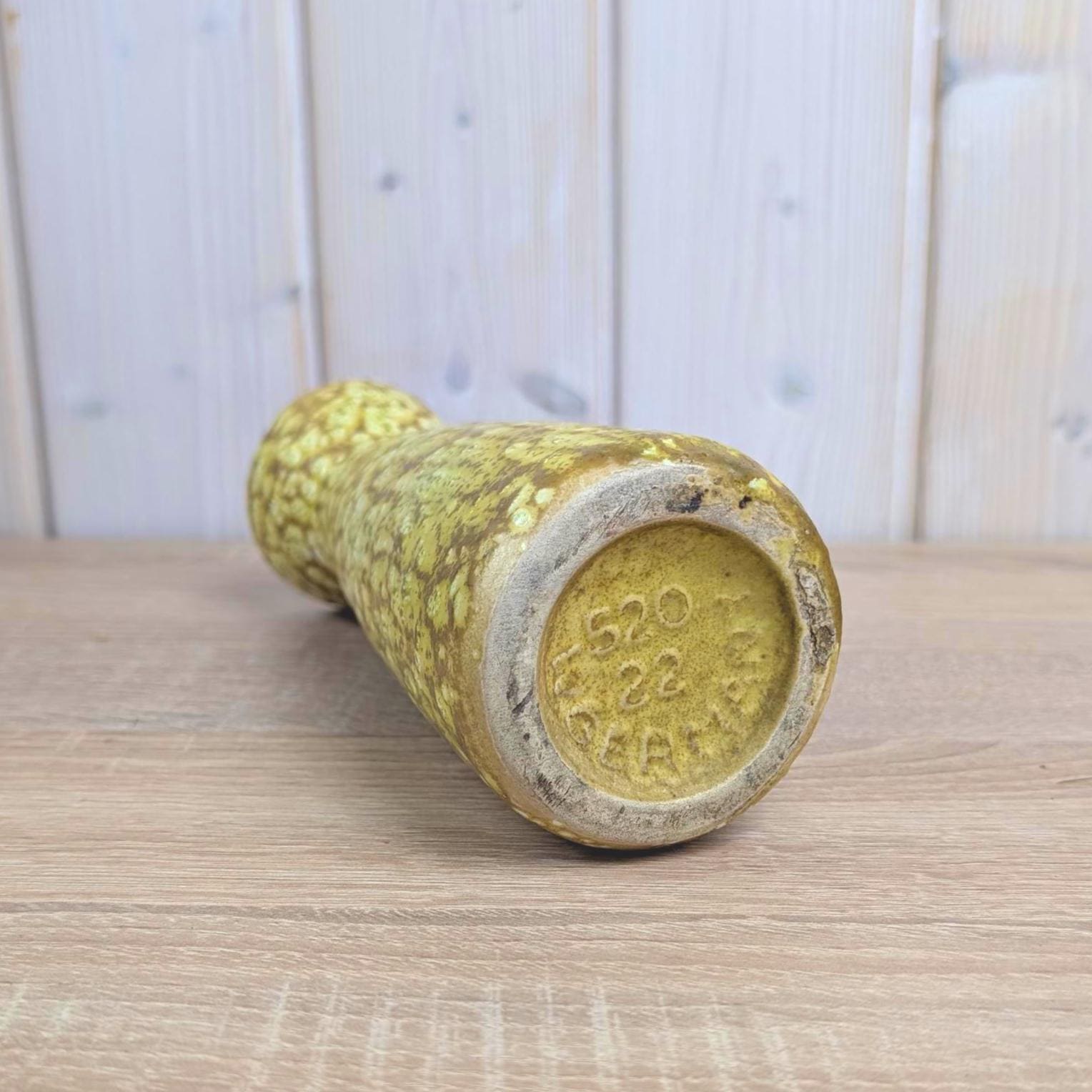 Scheurich 520-22 Fat Lava Vase, Yellow Ochre Volcanic Glaze, West German Pottery, 1960s