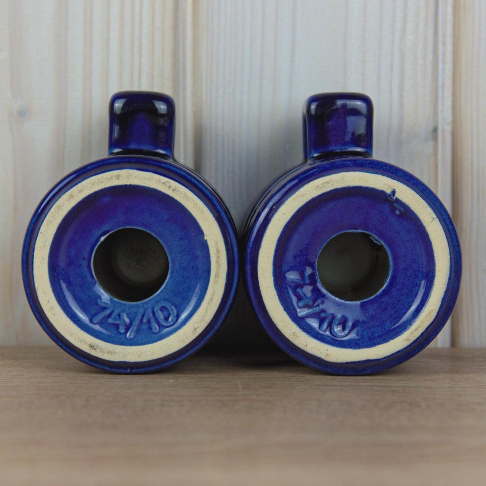 Cari Zalloni for Steuler, Set Cobalt Blue Candle Holders, Ceramic Pair, Germany, Vintage 1970s