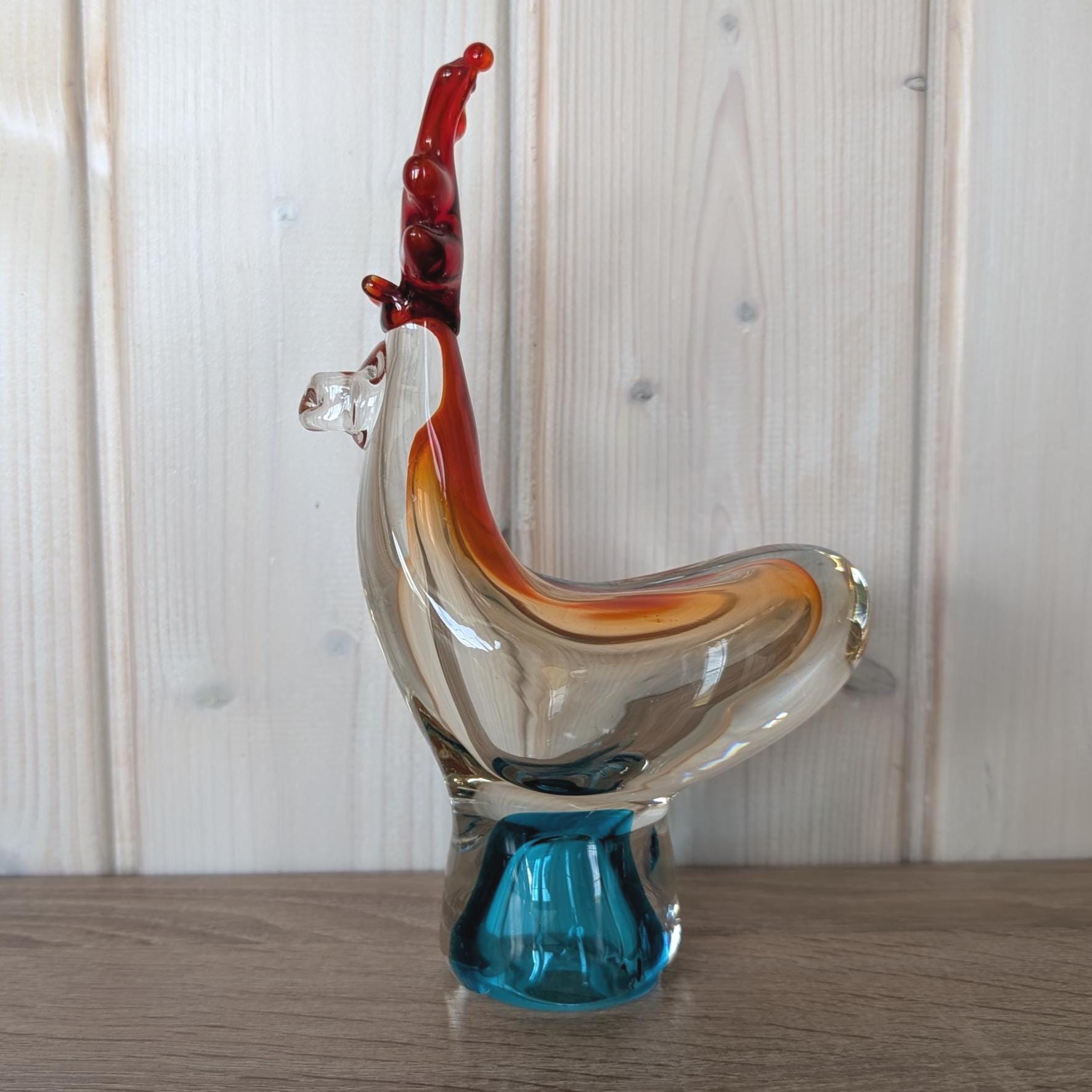Murano Style Glass Reindeer, Amber Blue Art Glass Figurine, Vintage 1960s–1970s