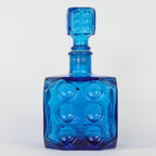 Empoli Italian Blue Glass Decanter, Cube Form, Bubble Relief, Dice Stopper, 1960s Mid-Century Art Glass Italy