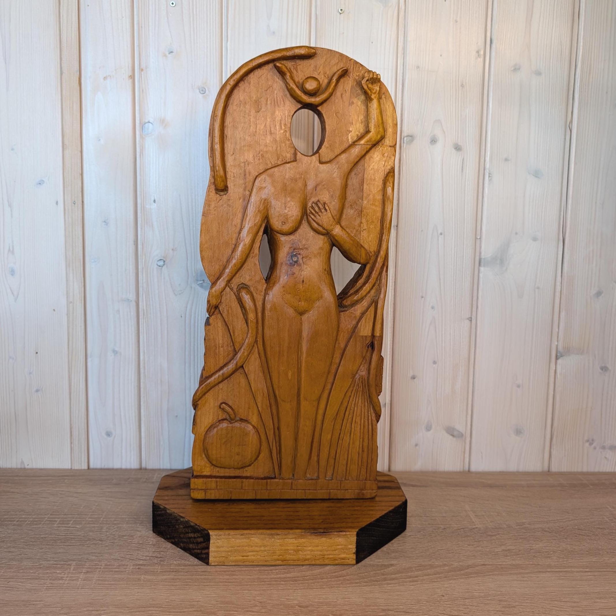 Hand-Carved Wood Sculpture | The Fall of Man, Adam & Eve Rotating Art