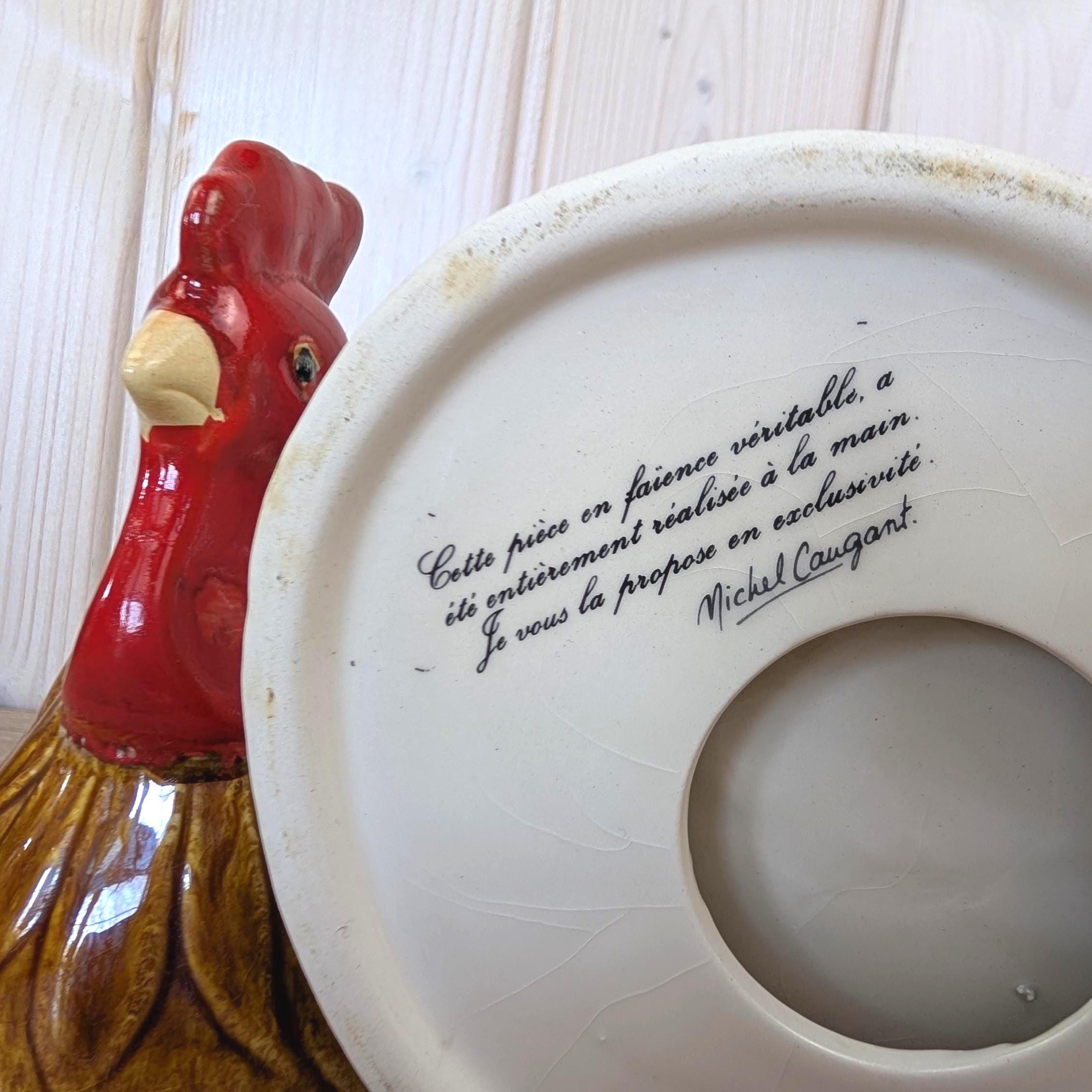 Michel Cougant French Faience Rooster Tureen Handmade, France 1970s