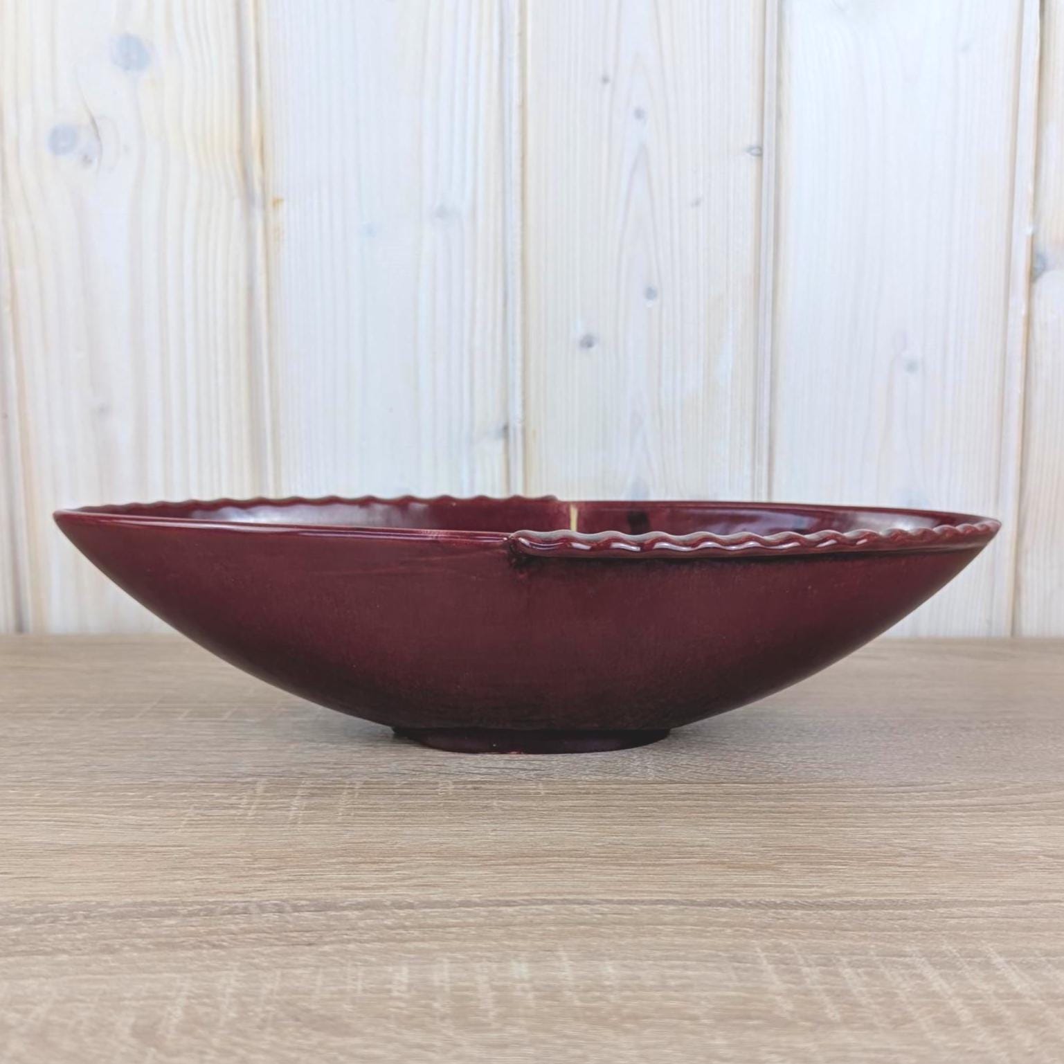 Rare VEB Gräfenroda Hortensie Ceramic Bowl, Deep Red Glaze, DDR East German, Vintage 1960s