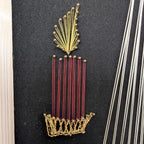 Vintage String Art Madonna with Candle, 1960s-1970s West German Wall Art, Black Velvet Religious Folk Art Panel, Gold Silver Red Thread