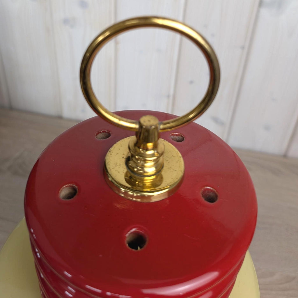 1960s Italian Ceramic Table Lamp Red Cream Milk Glass Space Age Attributed Ceramiche Fiorentine