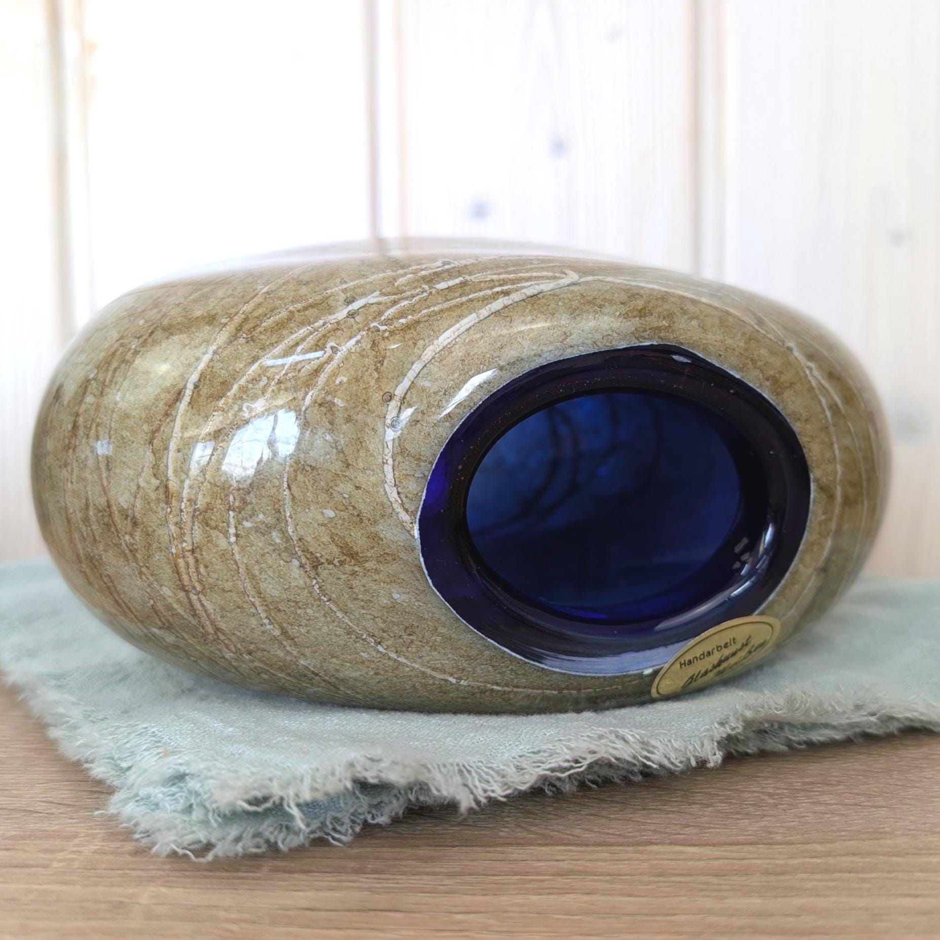 Glaskunst Meißen Handmade Glass Vase Stone Effect Cobalt Blue, Germany 1970s
