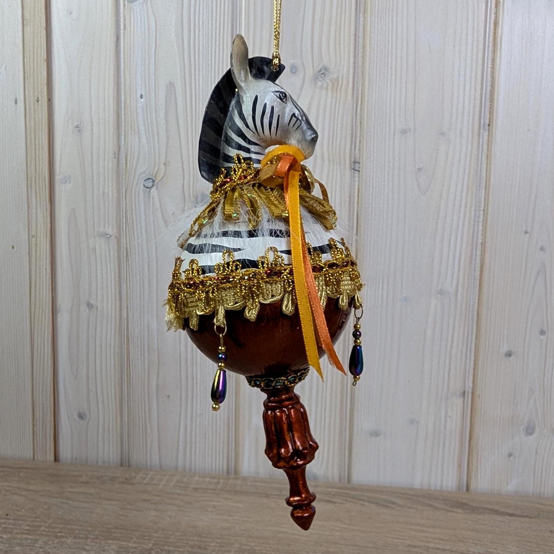 Zebra Hanging Ornament, Safari Decor, Vintage Style Christmas Decoration