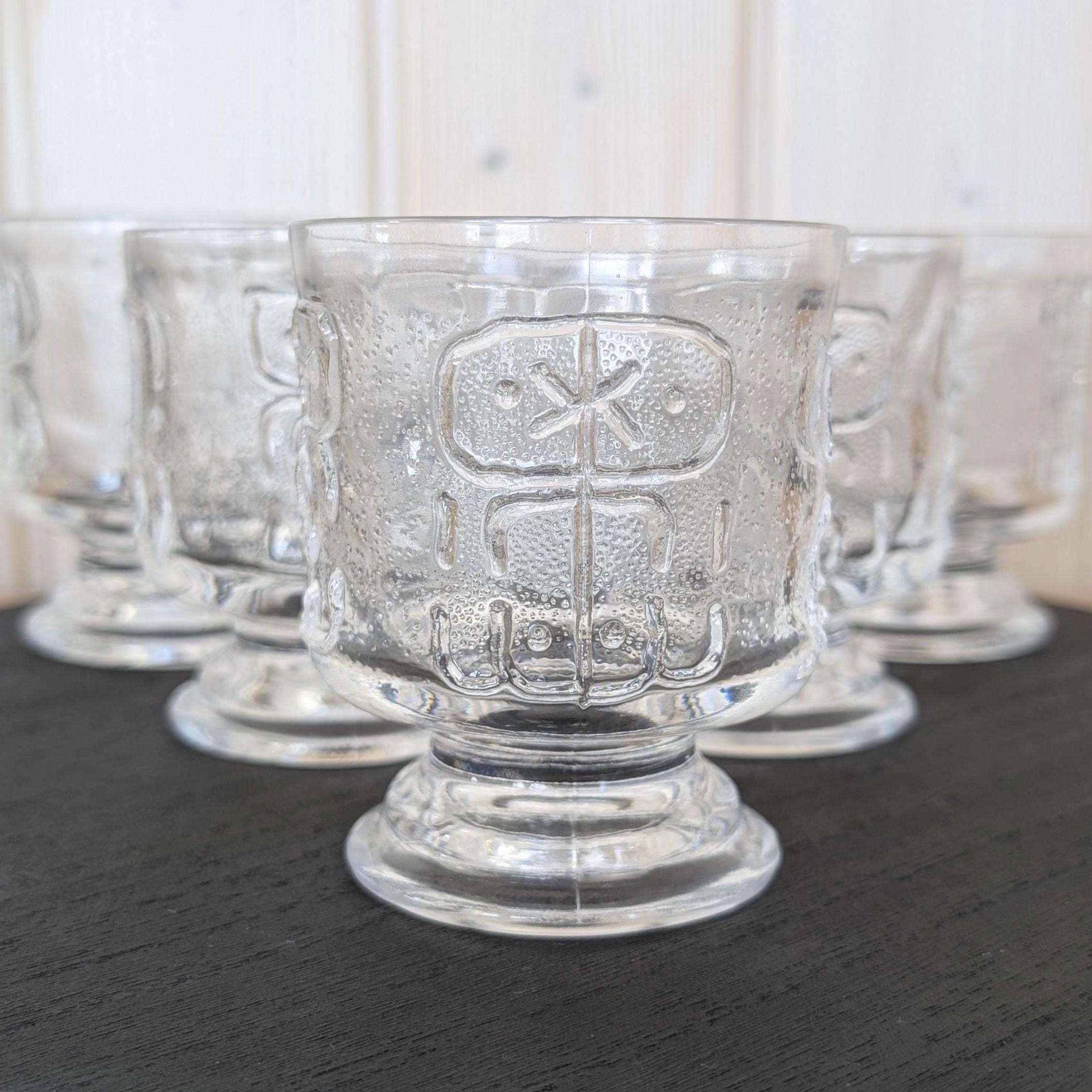 Spiegelau Happy-Time Allrounder Glasses Set of 6, Brutalist Relief Crystal in the style of Finnish designer Nanny Still, Germany 1970s