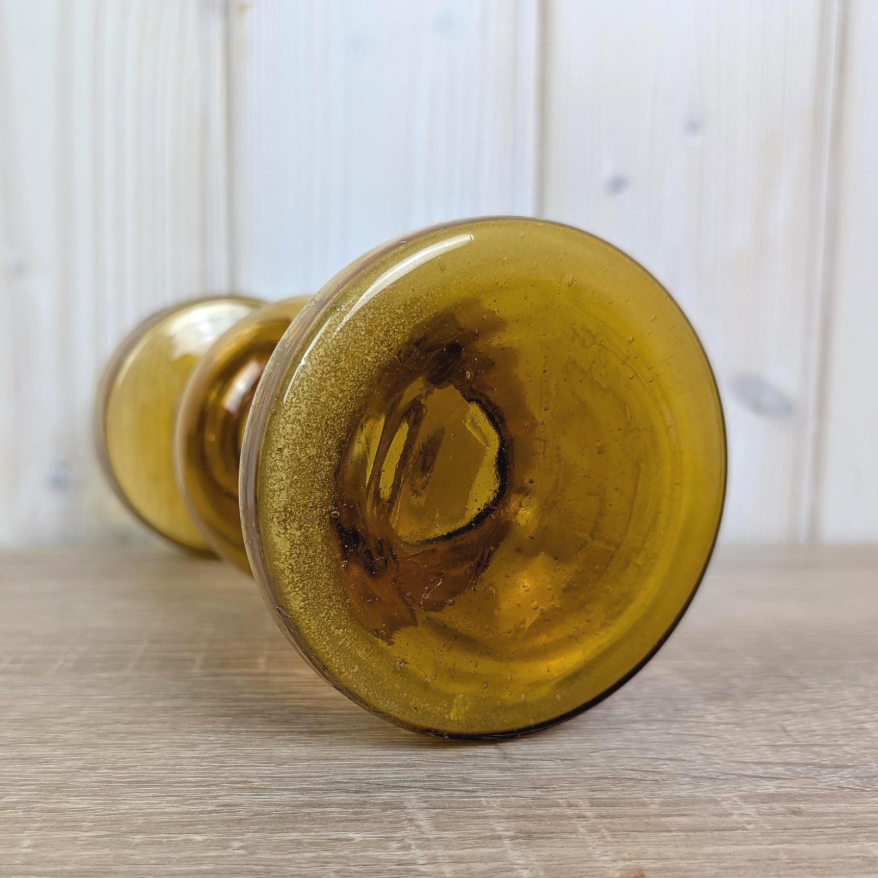 Vintage amber glass vase candleholder, Ingrid Glas, handblown art glass, Germany, 197