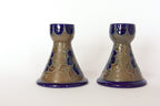 German Salz-Glazed Pottery Candle Holders: Floral Design, Set of 2