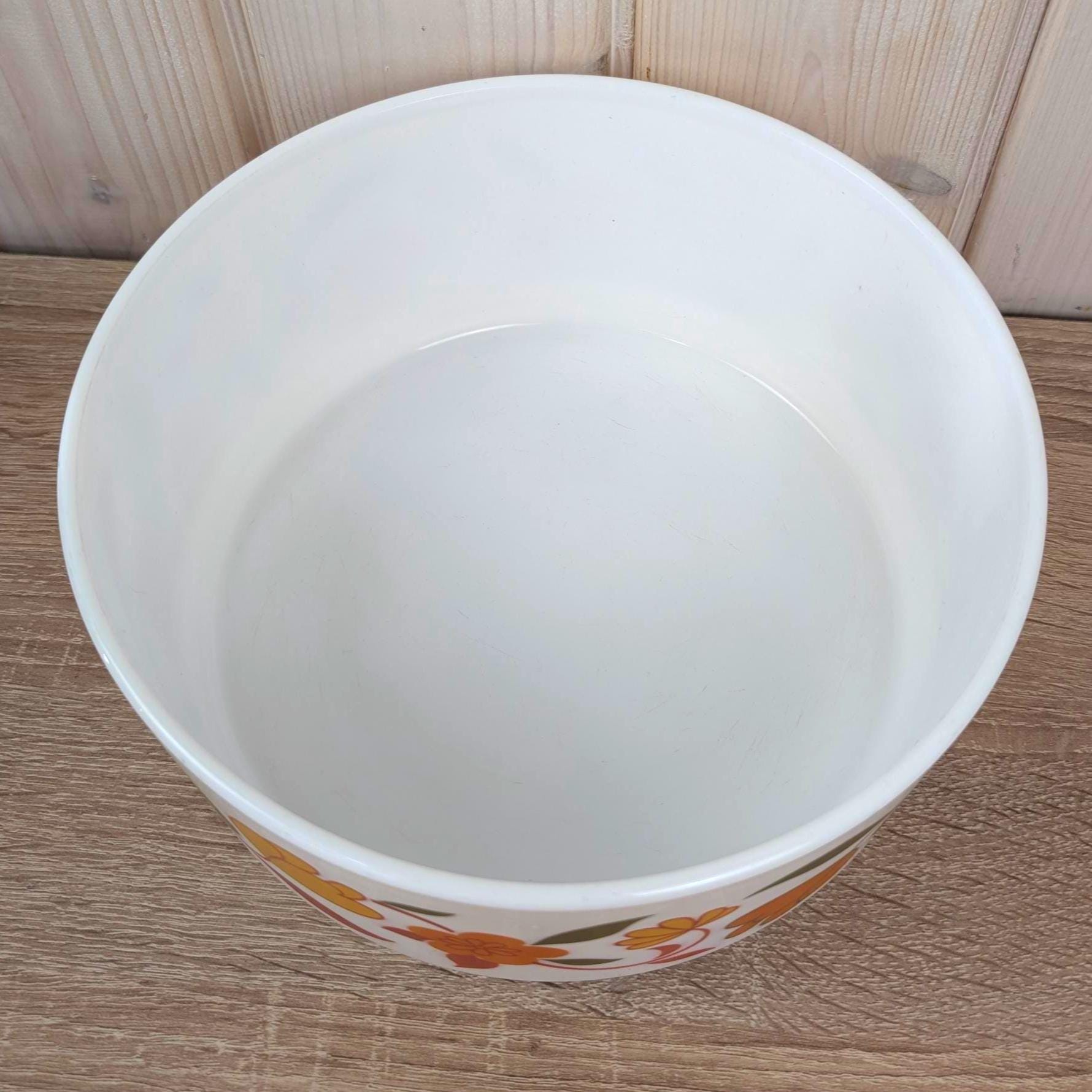 Arcopal France Floral Opaline Glass Bowl Set of 2, Vintage 1970s French Milk Glass Serving Bowls, Orange Yellow Tulip Flower Kitchen Decor