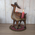 Vintage Folk Art Metal Deer Candle Holder, Hand Painted, Two Candles, European 1960s