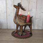 Vintage Folk Art Metal Deer Candle Holder, Hand Painted, Two Candles, European 1960s