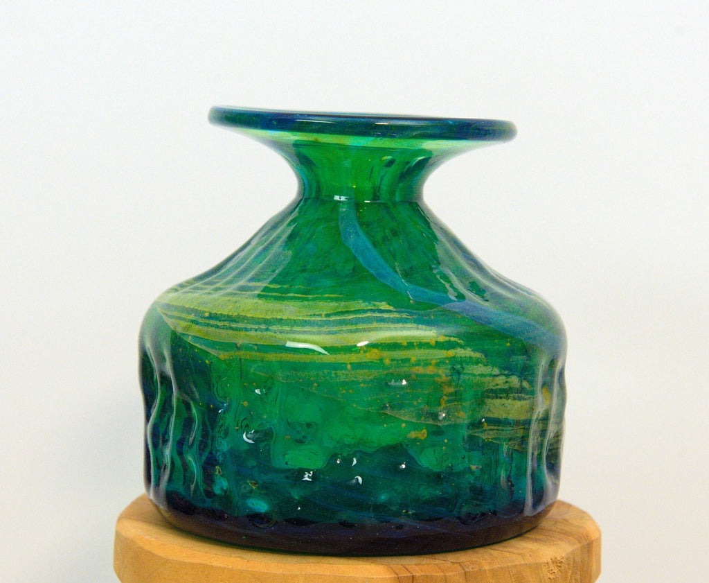Mdina Blue Summer Glass Vase, Signed Sand and Sea Collection, Malta Studio Art Glass 1970s