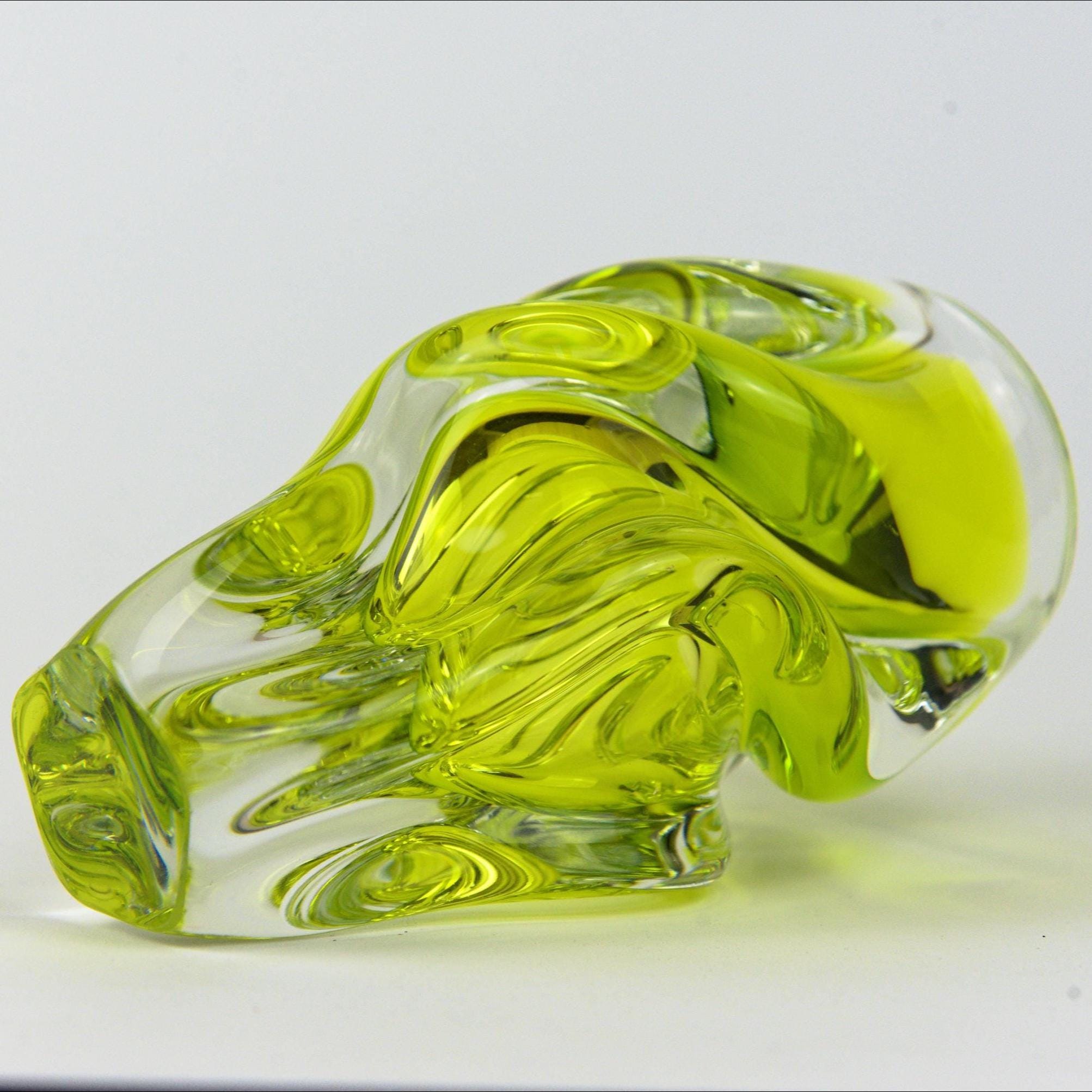 Josef Hospodka Chřibská Art Glass Vase, Uranium Yellow Green, Czech Sommerso, 1960s