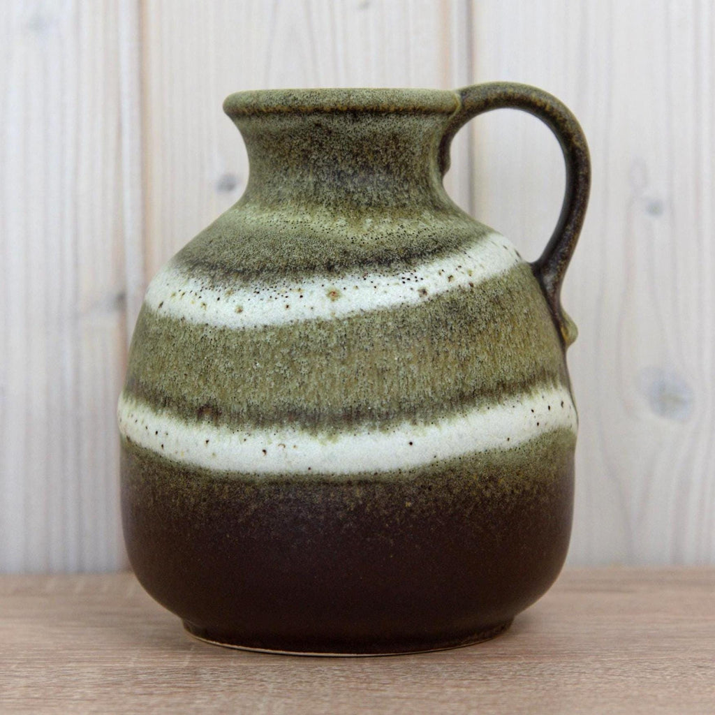 Steuler 514-15 Vintage West German Pottery Jug, Mid Century Ceramic Pitcher Green Brown Glaze