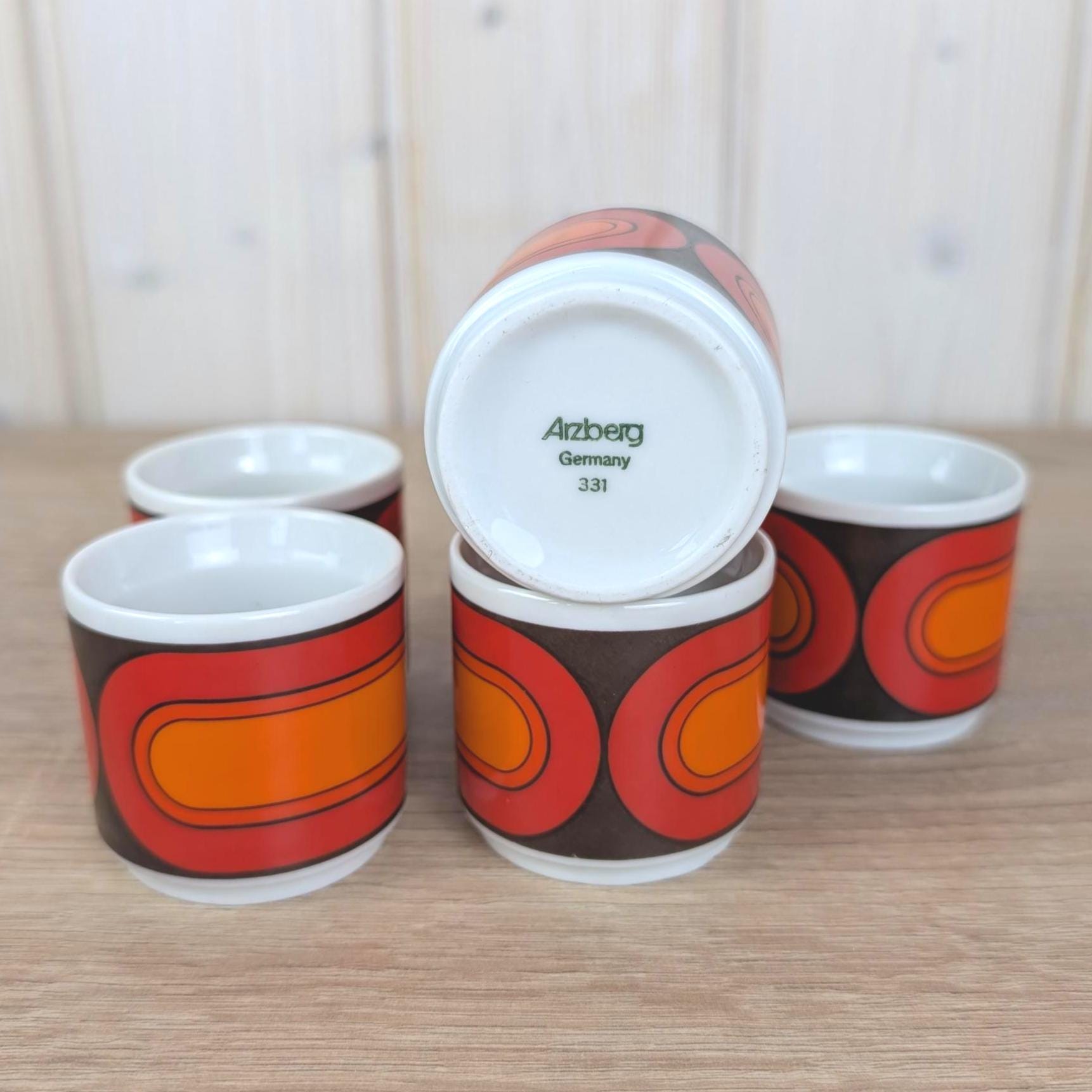 Arzberg Sizilia 3000 Egg Cup Set of 6, Hans Theo Baumann, Orange Red, 1970s German Porcelain