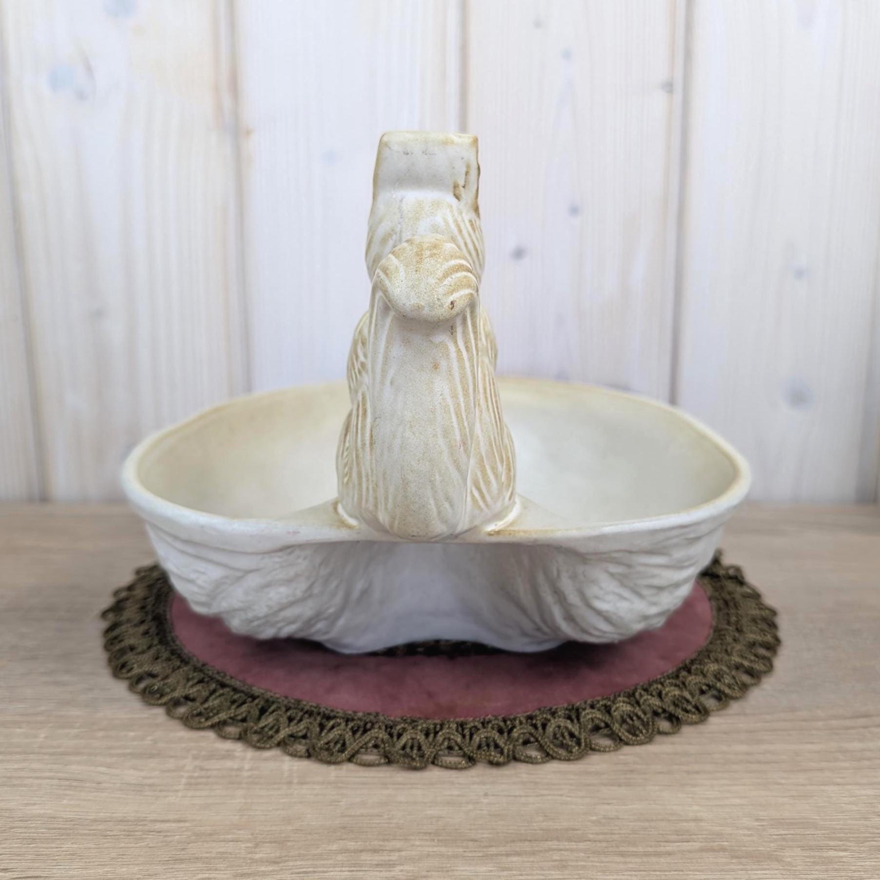 Marzi and Remy West Germany Ceramic Squirrel Nut Bowl, Vintage 1950s Studio Pottery, Cream Matte Glaze, Figural Dish, Mid Century Decor