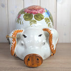 Kirsch Keramik Piggy Bank, Hand Painted Floral Ceramic, Coin Bank with Lock and Key, West German, 1960s
