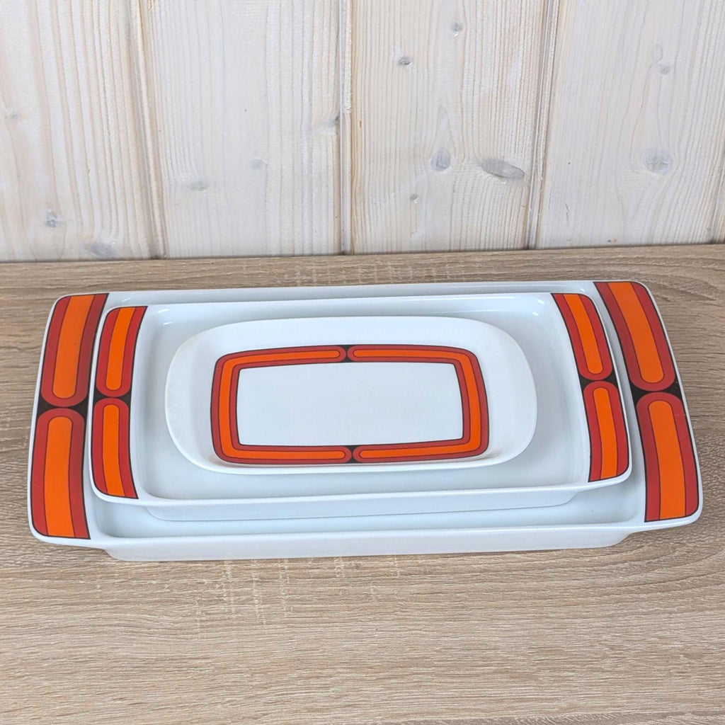 Arzberg Sizilia 3000 Serving Platter Set, Hans Theo Baumann, Orange Red, 1970s German Porcelain, Free Small Dish