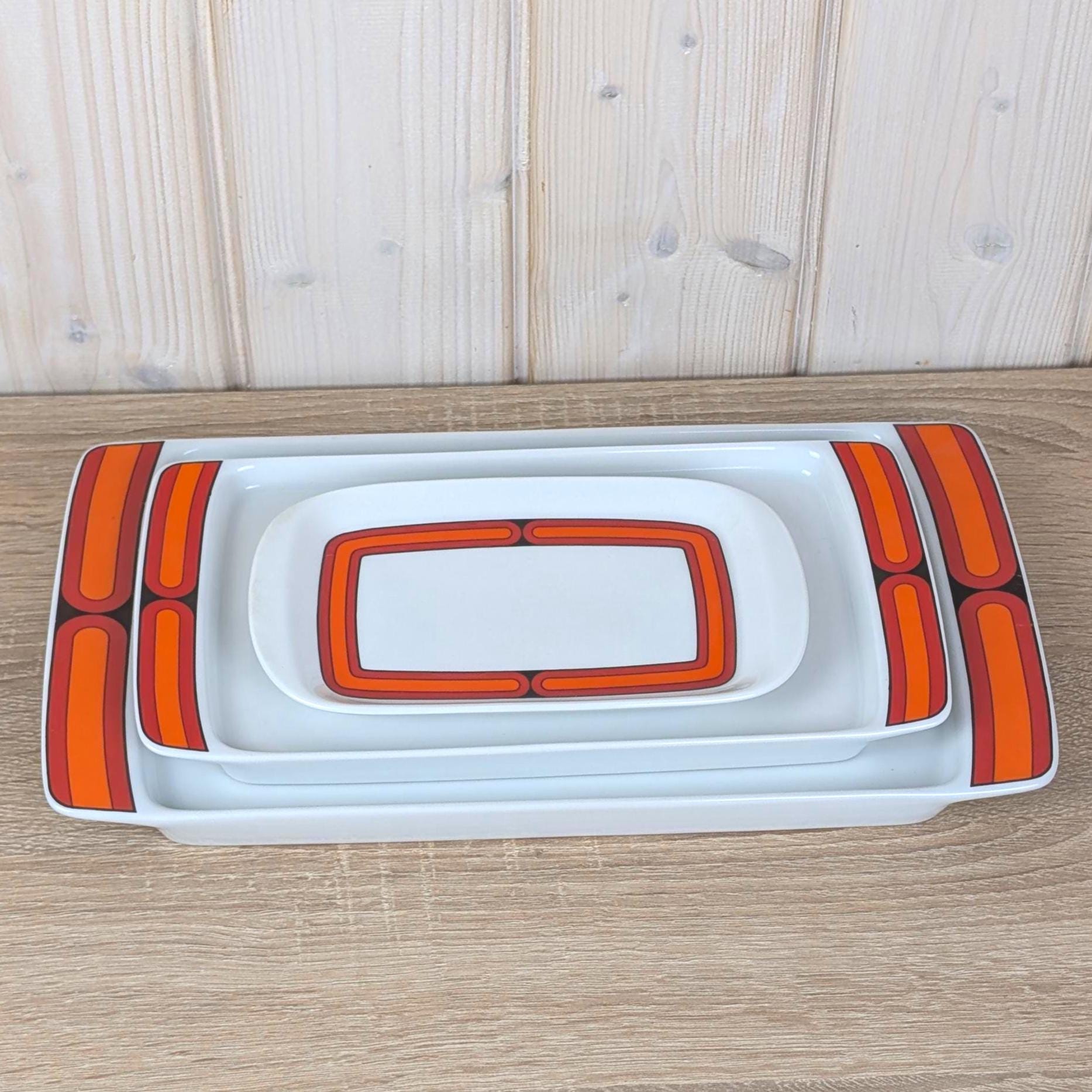 Arzberg Sizilia 3000 Serving Platter Set, Hans Theo Baumann, Orange Red, 1970s German Porcelain, Free Small Dish
