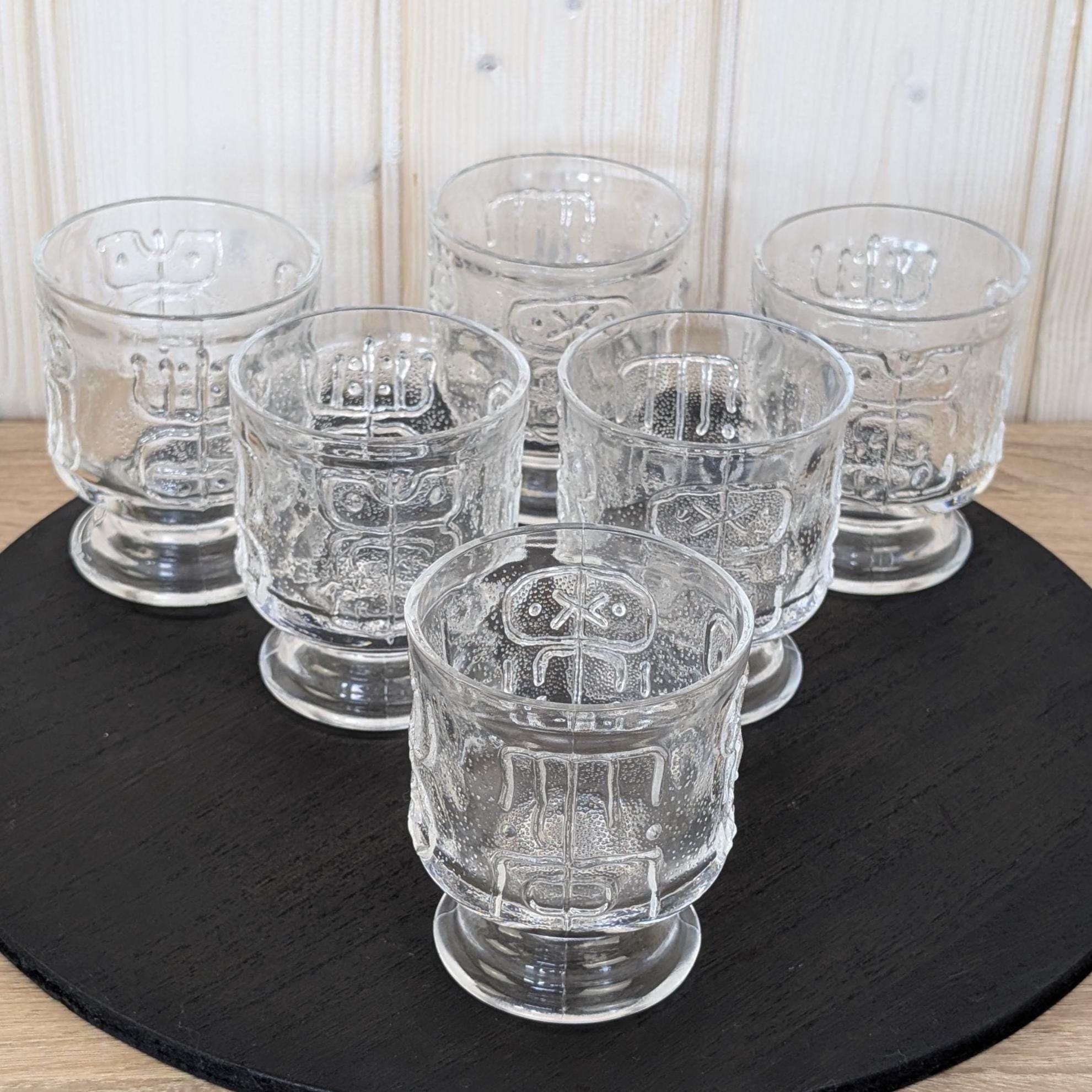 Spiegelau Happy-Time Allrounder Glasses Set of 6, Brutalist Relief Crystal in the style of Finnish designer Nanny Still, Germany 1970s