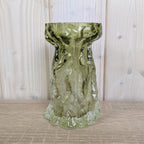 Vintage salbei green glass vase candleholder, Ingrid Glas, textured art glass, Germany, 1970s