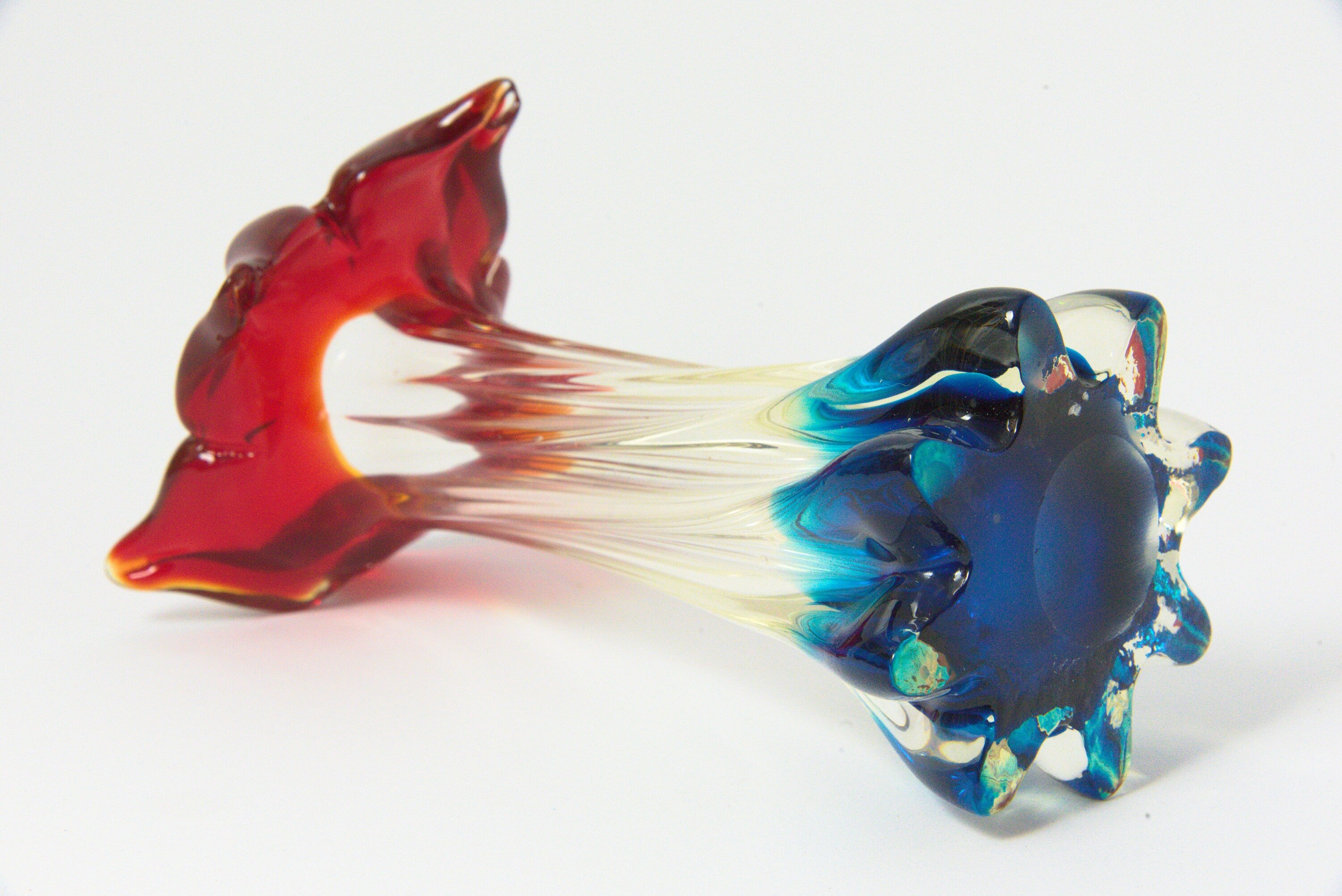 Flower Soliflora Vase, Vintage, Red White Blue, Murano-style, Glass Vase, Rare find