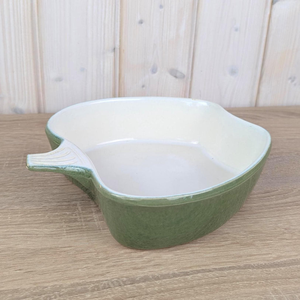 Green Ceramic Apple Baking Dish, Apple Shaped Oven Dish, Glossy Green Glaze, West German Pottery, 1950s