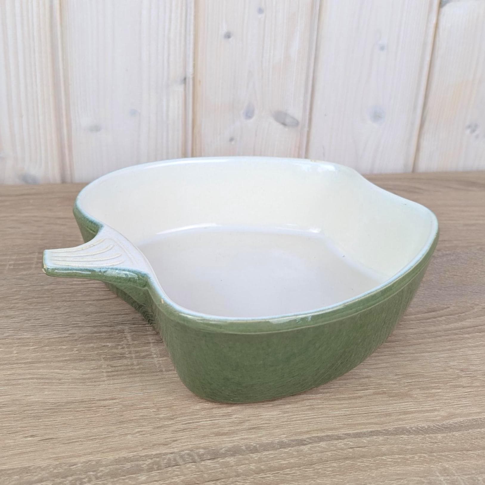 Green Ceramic Apple Baking Dish, Apple Shaped Oven Dish, Glossy Green Glaze, West German Pottery, 1950s