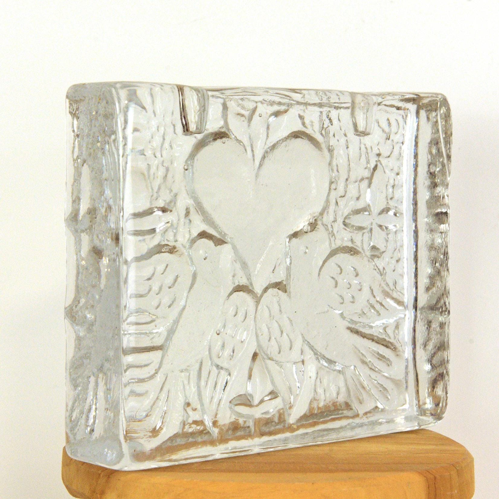 Walther Glas Love Duo Candle Holder, Vintage 1970s German Crystal, Romantic Dove Design