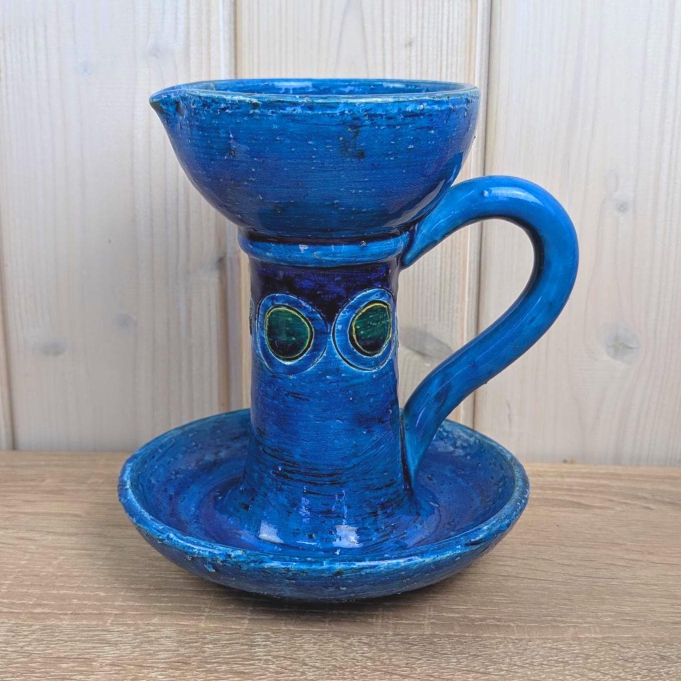Bitossi Ikano Blue Chamberstick Candle Holder, Aldo Londi, Made in Italy, 1960s