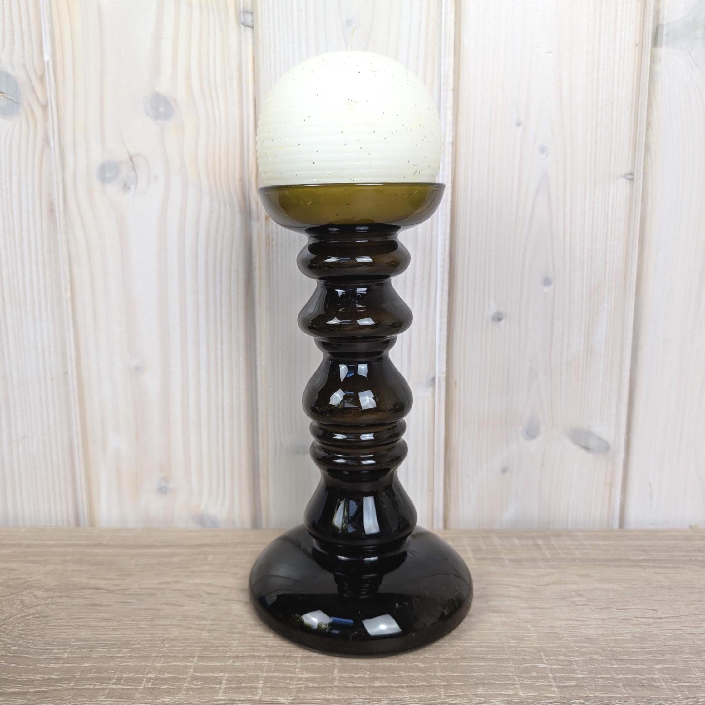 Vintage amber glass vase candleholder, Ingrid Glas, handblown art glass, Germany, 1970s