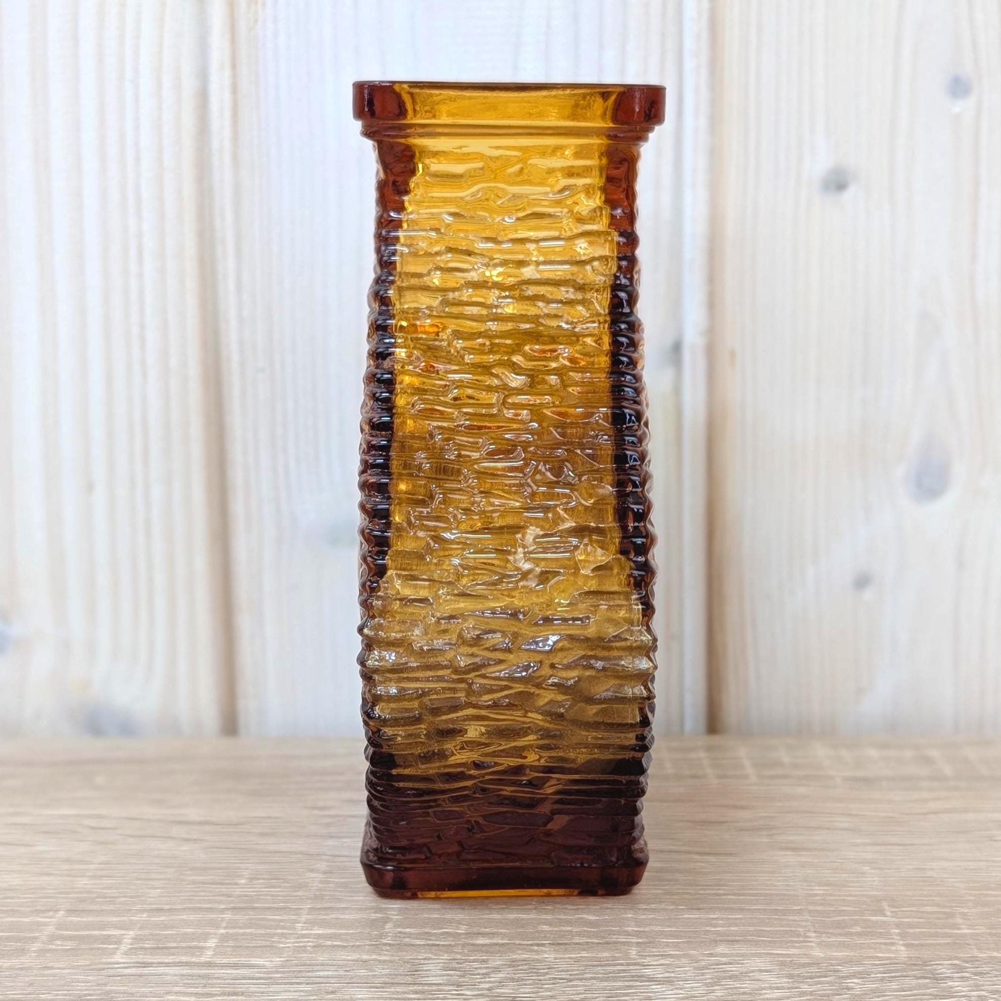 Oberglas Eye Amber Glass Vase Pressed Glass Austria, 1970s