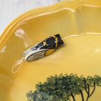 Vallauris A Ferlay Yellow Ceramic Platter with 3D Cicada, Provencal Landscape, French Pottery 1950s, Wall Decor or Serving Dish