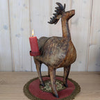 Vintage Folk Art Metal Deer Candle Holder, Hand Painted, Two Candles, European 1960s