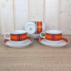 Arzberg Sizilia 3000 Cup and Saucer, Hans Theo Baumann, Orange Red, 1970s German Porcelain, Set of 5