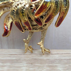 Vintage 800 Silver Enamel Rooster Brooch 1960s, Gold Plated Filigree Cockerel Pin Red Green Enamel