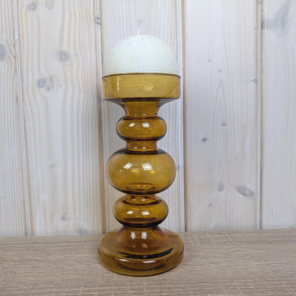 Vintage amber glass vase candleholder, Ingrid Glas, handblown art glass, Germany, 197